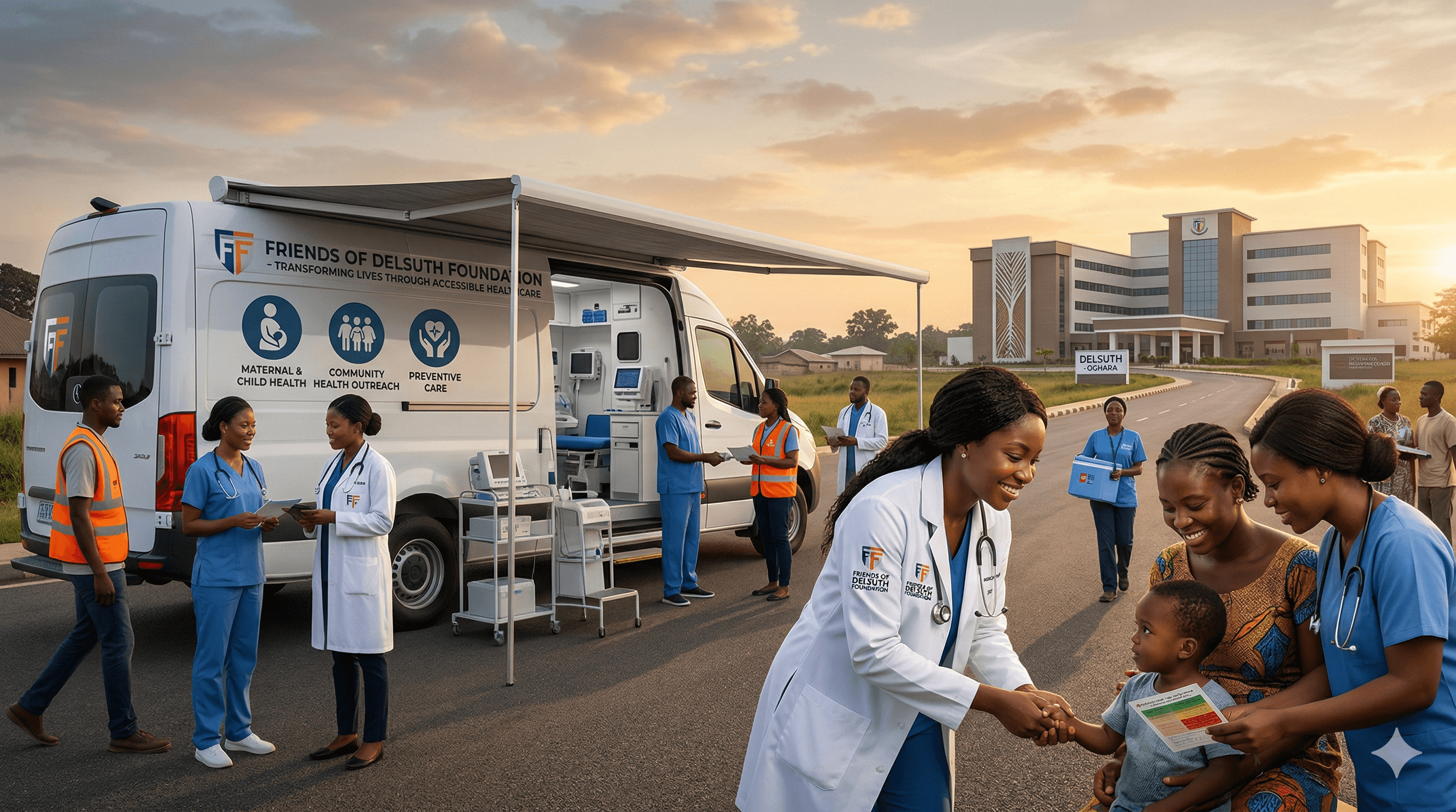 Healthcare workers providing medical care in a community setting